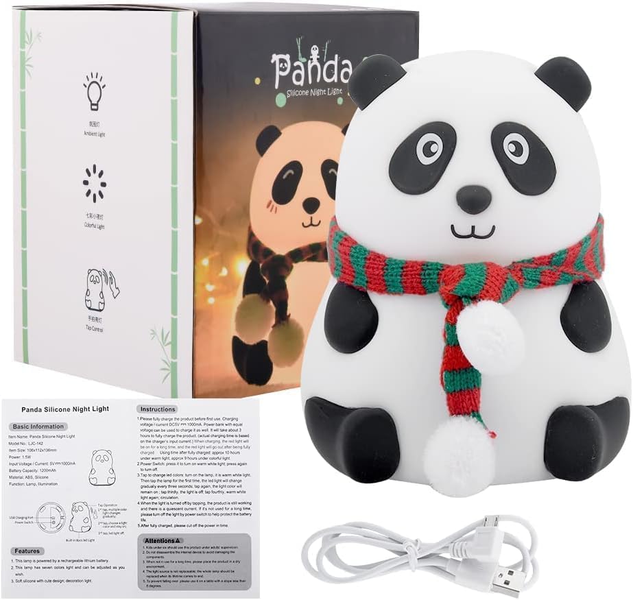 Panda Night Lamp, Panda Touch Silicone Lamp, 7 Colour Changing
