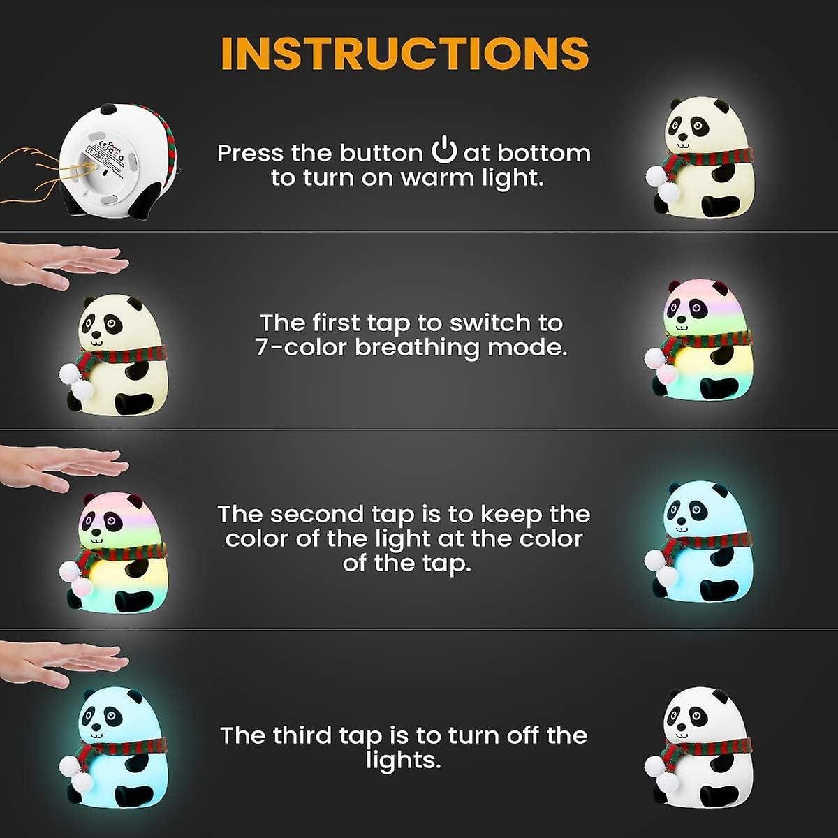 Panda Night Lamp, Panda Touch Silicone Lamp, 7 Colour Changing