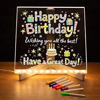 LED Acrylic Writing Board with Light & 7 Pens | 15x15 cm DIY 3D Rewritable Message Pad